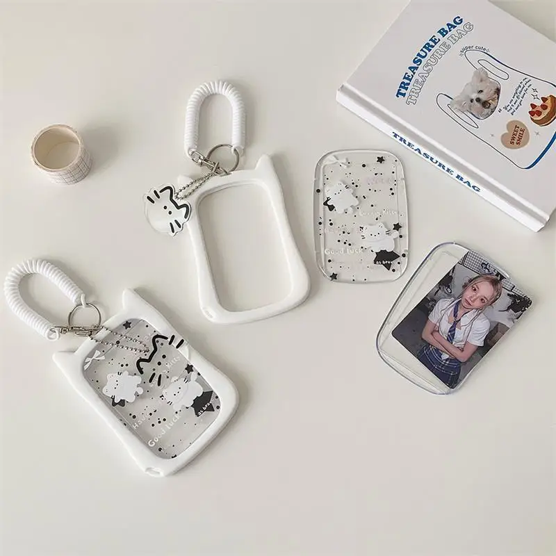 Porta Fotocard a Forma di Gatto con Cordino Elastico, Porta Carte per Foto di Idoli, Espositore Protettivo, Ciondolo Decorativo per Borsa, Portachiavi, Regali - immagine 4