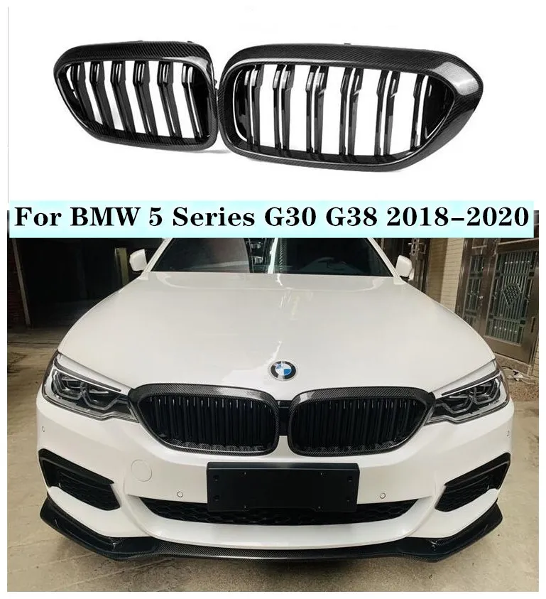 

High Quality 2 pieces/1Set Carbon fiber Mesh Grille Trim Racing Grills Fits For BMW 5 Series G30 G38 2018 2019 2020