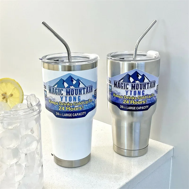30oz900ml Large-capacity ice bar cup girls straw insulation cup car 304 stainless steel water cup to keep cold cup coffee cups