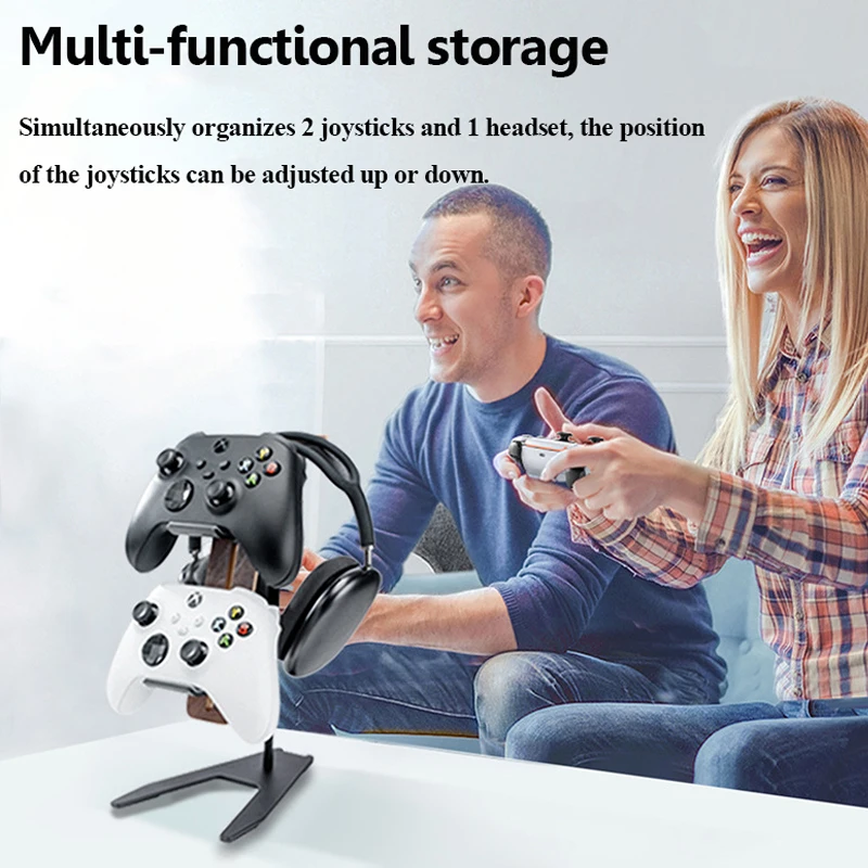 Multifunctional Headphones Stand Gaming Handle Holder Hanger Solid Wood+Meal Gaming Headset Desktop Bracket for PS5/PS4/XBOX