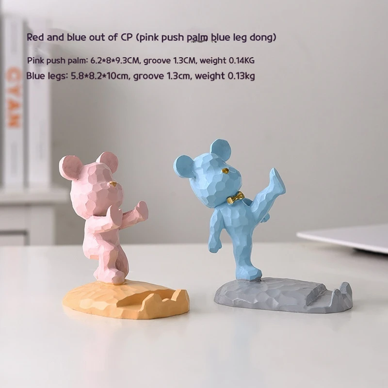 

10cm High Violent Bear Mobile Phone Holder, Hand Push Foot Dong Creative Cartoon Mobile Phone Tablet Holder Decorative Ornament