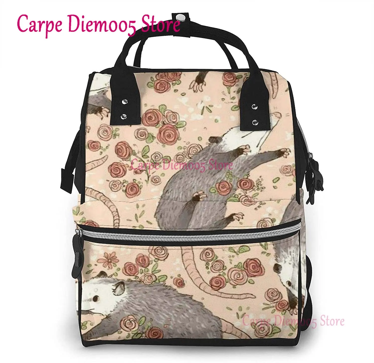 

Opossum and Roses Printed Mummy Backpack Diaper Bag Multi-Function Maternity Nappy Bags, Kid Bag with Laptop Pocket