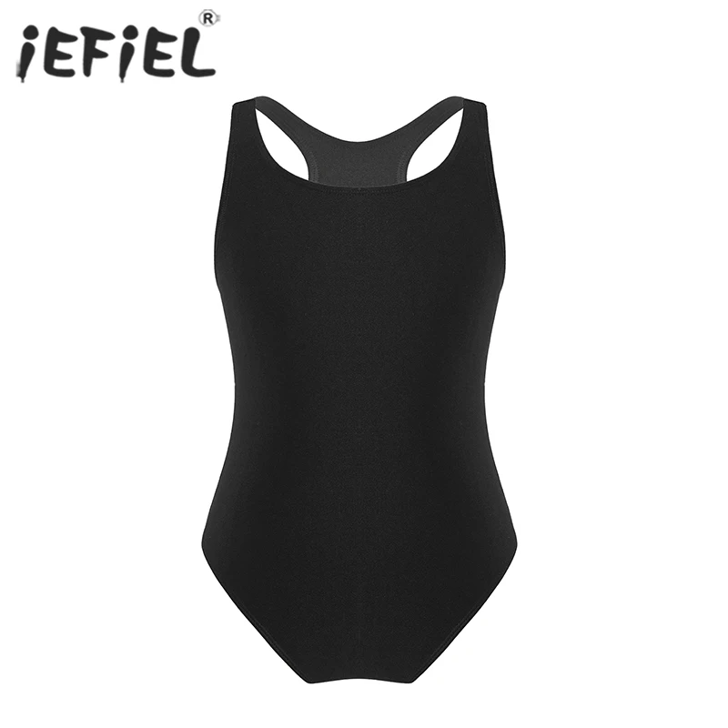 

Little Girls Sleeveless Stretchy Leotard Swimsuit Solid Color Swimwear Keyhole Racerback Monokini Bathing Suit Beachwear