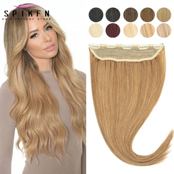 SPIKFN Clip In Human Hair Extensions 14" 18" 22" Brazilian Machine Remy Clip Hair 5 Clips On Weft Natural Color Lace Clip Ins