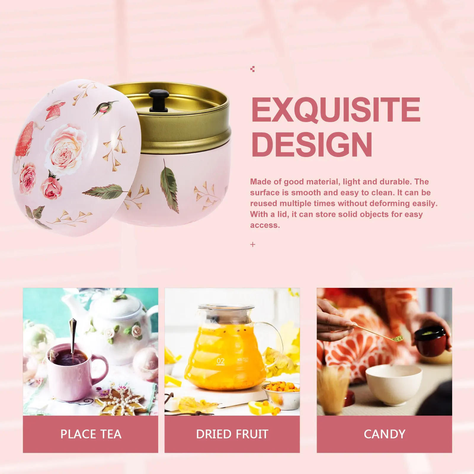 2pcs Tinplate Jars 튼튼한 저장 용기 먼지 방지 차 향기로운 루스 파우더 상자 가정용 선물