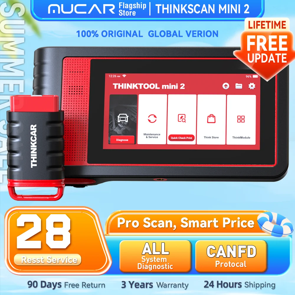 THINKCAR THINKTOOL MINI 2 CANFD Auto Car Diagnostic Tools Obd2 Scanner Bi-directional Scan Tool 28 Resets Full System Diagnose