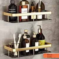 ชั้นวางของในห้องน้ําห้องครัวห้องน้ําชั้นวางของสีดําทองคู่อลูมิเนียมชั้นวางห้องน้ําห้องครัวแขวนไม่มี Punch Hole 4