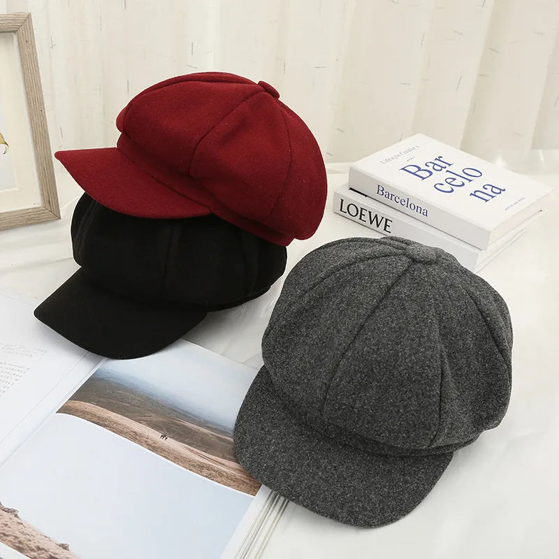 New Autumn Winter Hats for Women Solid Plain Octagonal Newsboy Cap Ladies Casual Hat Winter Beret Women Painter Caps Gift