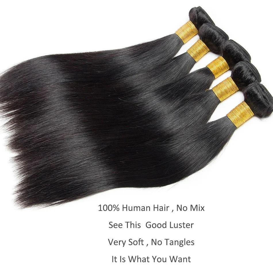 Straight Human Hair Bundles Brazilian Hair Weave Bundles 1/3PCS Human 30 Inch Double Weft Extensions