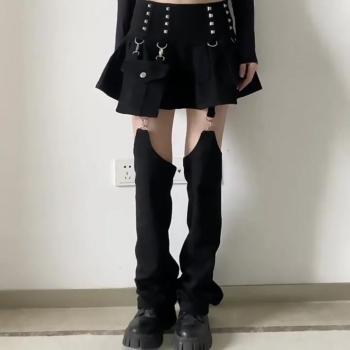 REDDACHiC Detachable Leg Warmers Denim Skirt Plain Black