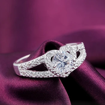 Wholesale 925 Sterling Silver Fine 6-10# Heart Zircon Ring For Women Couple Fashion Wedding Gift Jewelry Accessories 1