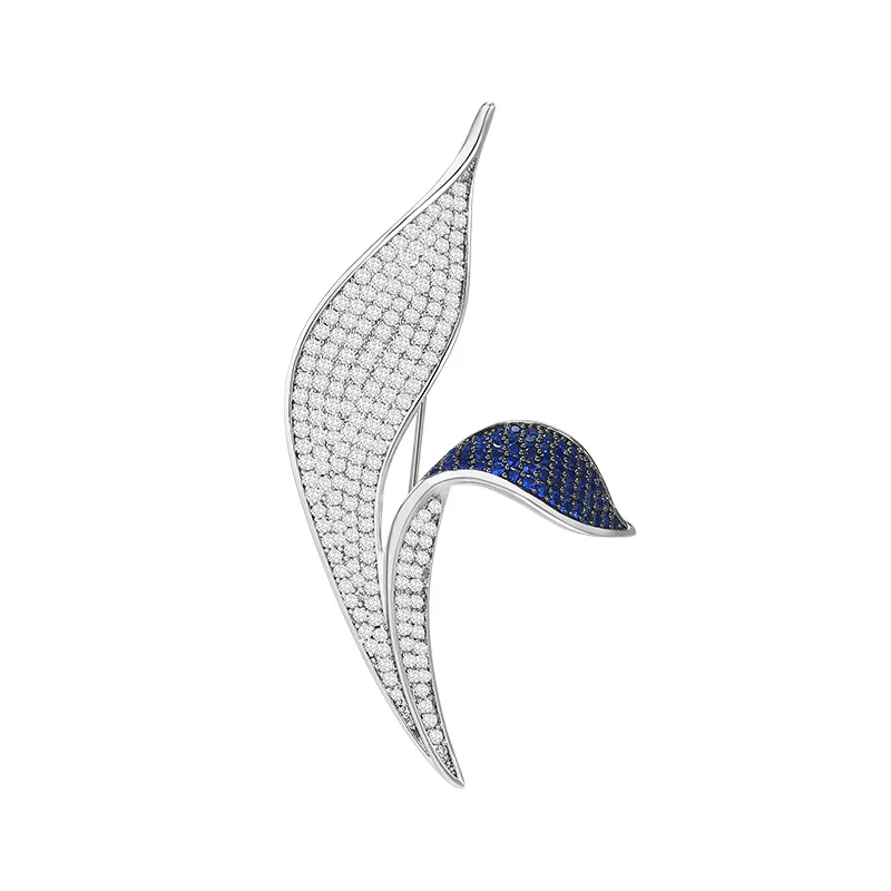 Korean Fashionable Zircon Asymmetric Leaf Brooch Elegant Temperament CZ Plant Leaves Broochespins for Unisex OL Corsage Jewelry