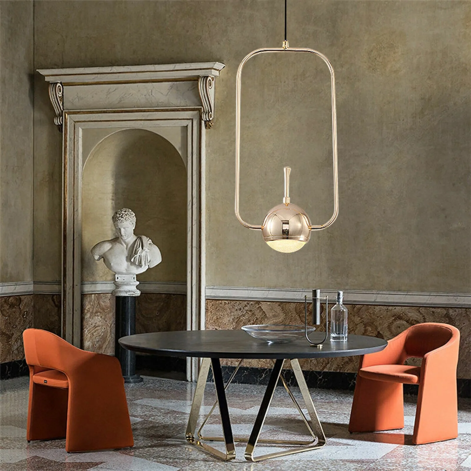 US LED Ceiling Light Golden Rectangle Tube Corded Pendant Lamp Modern Minimalist