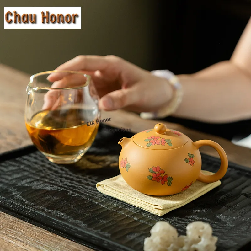 150ml Hand-painted Flower Xishi Teapot Handmade Tea Infuser Pot Tea Making Kettle With Ball Hole Zisha Tea Ceremony Ornaments