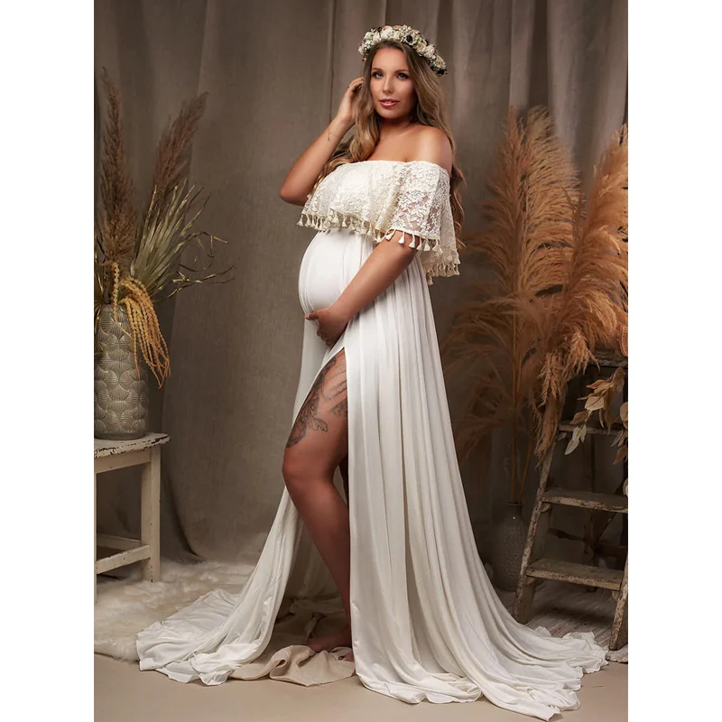 

Bohemian Lace Maternity Maxi Dress for Gorgeous Pregnancy Photo Shoots Stunning Floor-Length Gown for Photography Dress