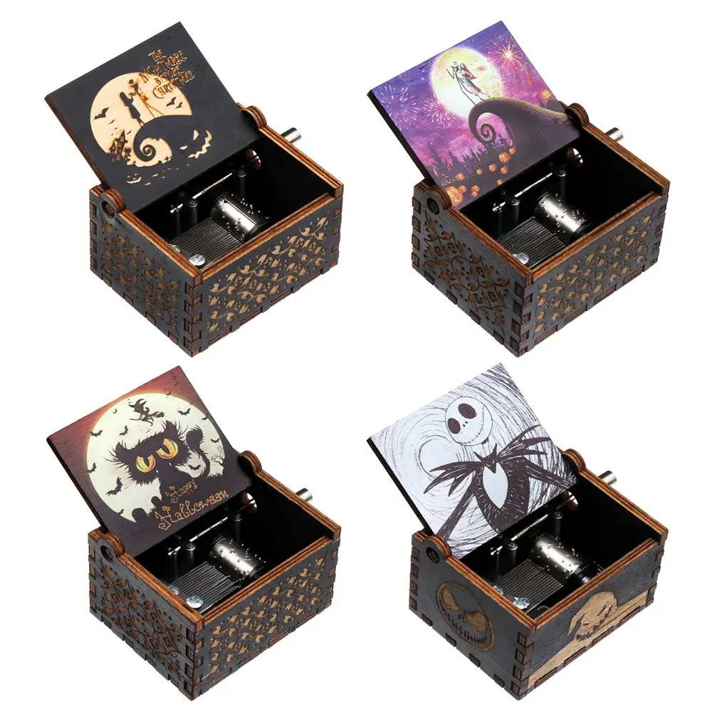 

Halloween Eve Engraved Halloween Nightmare Before Christmas Hand Crank Music Box Musical Boxes Wooden