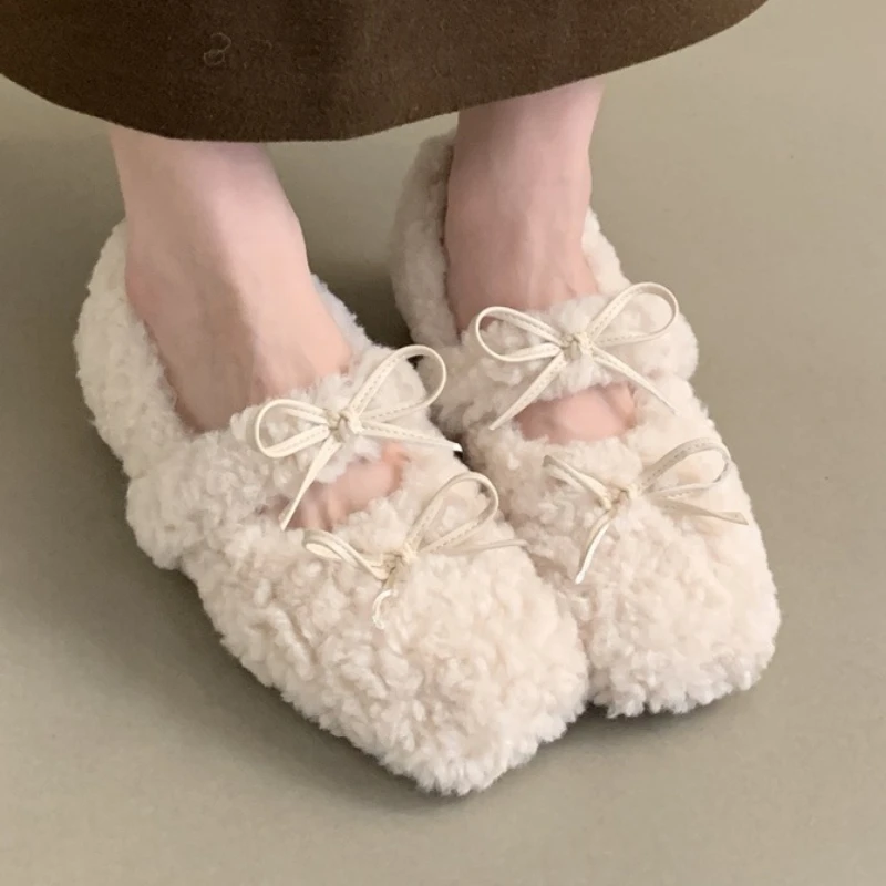 

Новинка, женские тапочки, зимняя обувь 2023, Высококачественная теплая короткая плюшевая Повседневная Удобная домашняя женская обувь с бантом-бабочкой