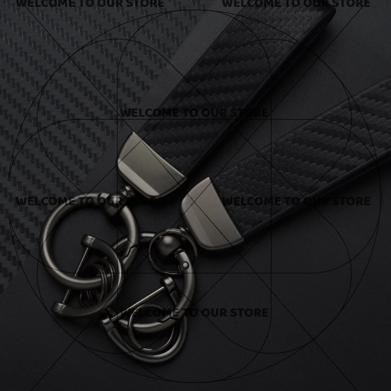 Duke Motorcycle Carbon Fiber Leather Keychain with Zinc Alloy Emblem