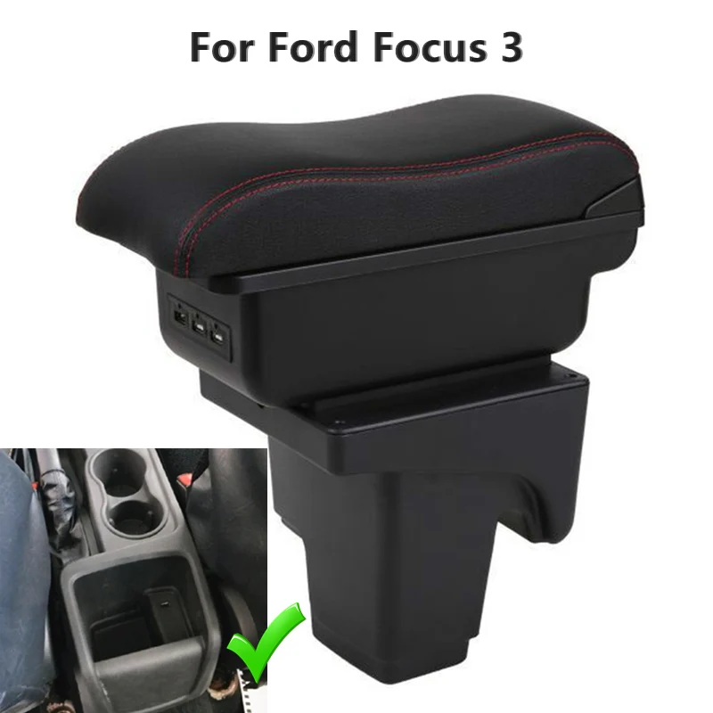 

Автомобильный подлокотник для Ford Focus 3 Mk3 2011 2012 2013 2014 2015 2016 2017 2018 2019 2020-кожаный подлокотник для хранения центральной консоли