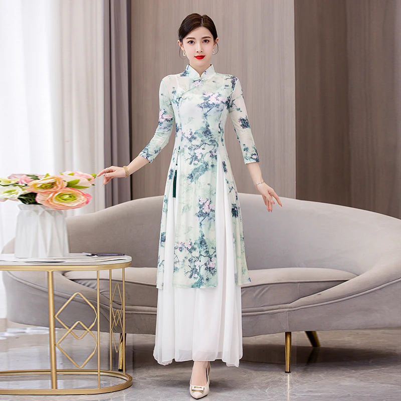 

Chinese style classical dance cheongsam jacket dance gauze dress training costume national dance dress dance performance suit