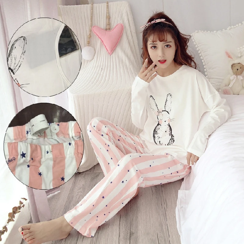 Women Nursing Pyjamas Homewear Spring Autumn Maternity Pajamas Set Cute Breastfeeding Clothes Long-sleeved Pregnancy Sleepwear 6