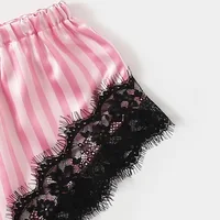 Pink Stripe Robe and Pajamas set Women Silk Satin Lace Sleepwear Summer Sexy Faux Silk Pijamas Bathrobe Homewear Night Robe Set - Image 4