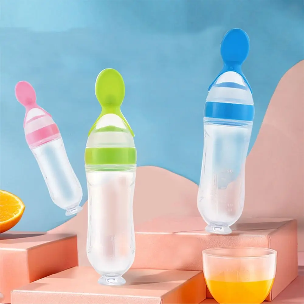 Squeezing Feeding Bottle Silicone Baby Tableware Spoon Training Rice Cereal Food Supplement Feeder Newborn Safe Milk Bottle water bottle milk bottle feeding bottle baby feeding utensils