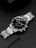 2pcs Fashion Business Calendar Men's Round Roman Scale Steel Band Quartz Watch with Trendy Chain Bracelet Set 5