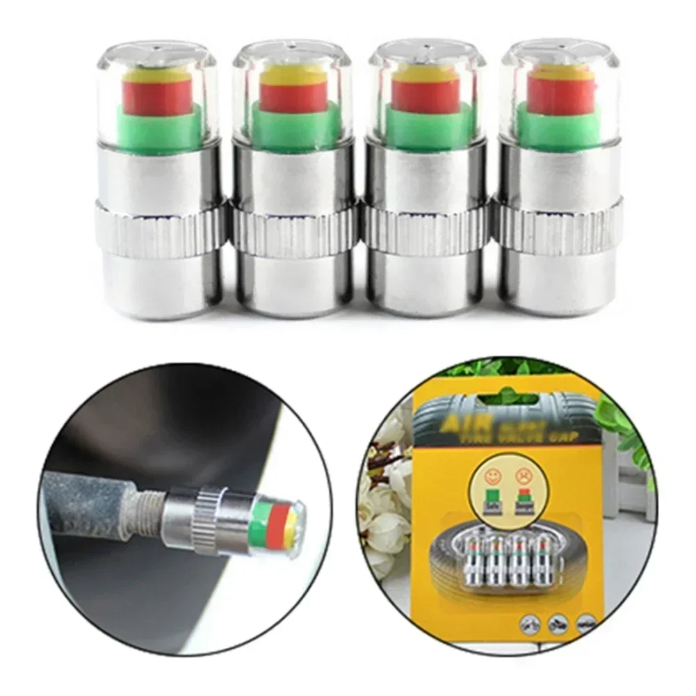 4/2 PCS Car Tire Pressure Monitor Valve 2.4Bar 36PSI Tire Pressure Indicator 3 Color Eye Alert Tire Pressure Monitor Valve Caps