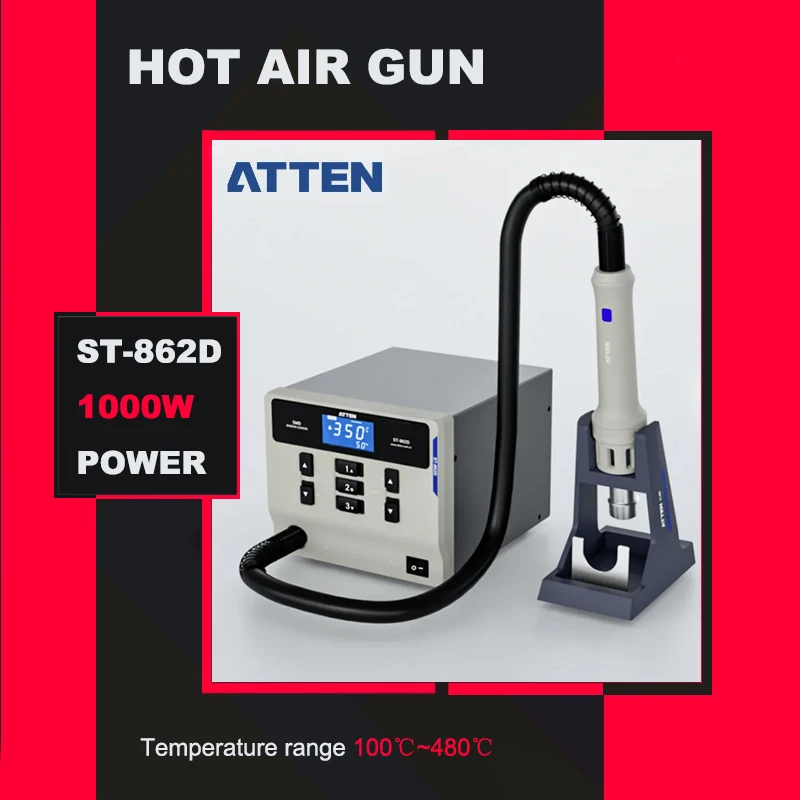 Hot Air Gun Soldering Station Heat Gun ATTEN ST-862D Hot Air Gun Soldering Station Lead-free Intelligent Digital Display 1000W Rework Station For Phone PCB Chip Repair