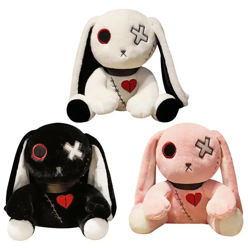 

Halloween Rabbit Plush Toy Huggable Bunny Stuffed Animal Black/White/Bunny Toy Dreadful Plushie Dolls Gifts For Age 14