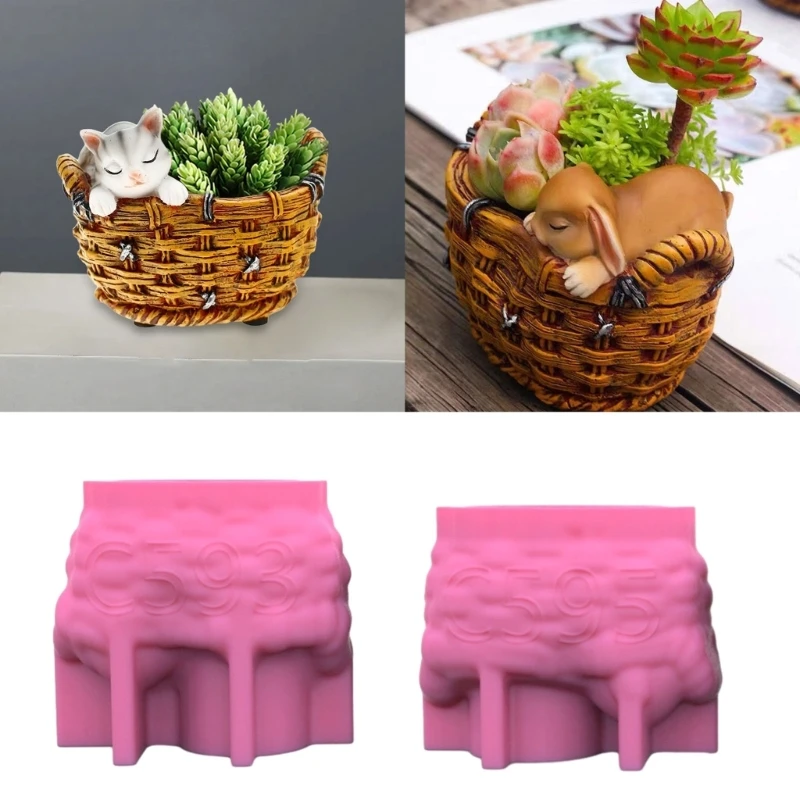 

Silicone Mold Succulent Flower Vase Molds Woven Flower Basket Mold for DIY Lover