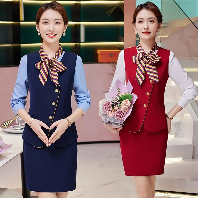 

Fashionable All-Matching Ladies' Vest Suit Formal Wear Business Wear Hotel Aviation Work Clothing Spring, Summer, Autumn and Win