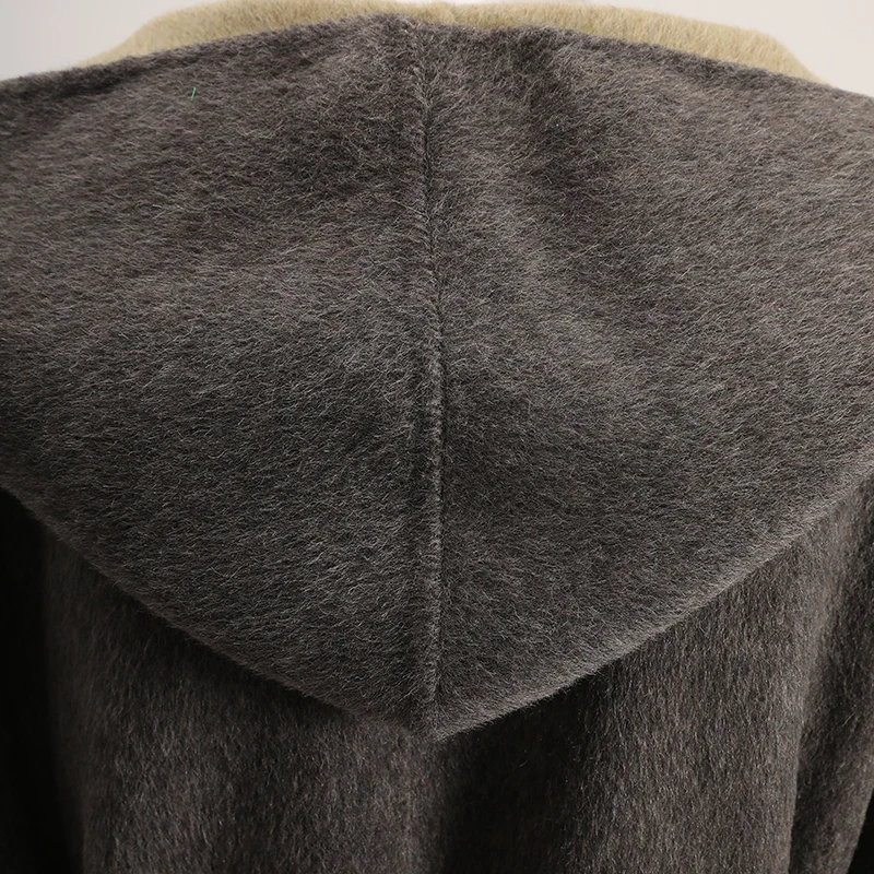 LANMREM Two-tone Hooded Casual Chic Women's Double-faced Woolen Coat autumn Winter Loose Bandage Waist Design Overcoat CPG4198 - Image 5