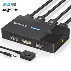 Ultra HD HDMI KVM Switch for Dual Computer Control with USB Hub - Plug and Play, No External Power Needed (4K60Hz)
