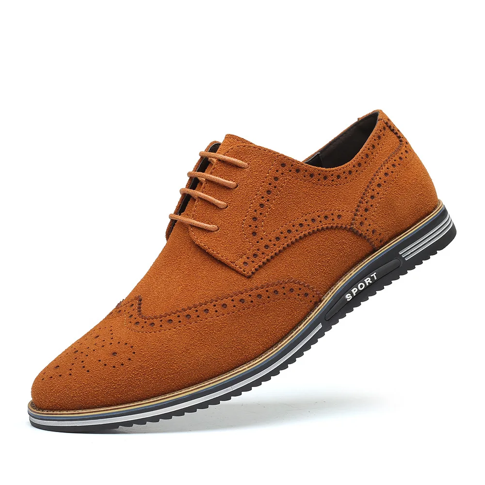 Men's Classic Retro Brogue Shoes Mens Lace-up Suede Leather Casual Shoes Men Light Comfortable Driving Flats