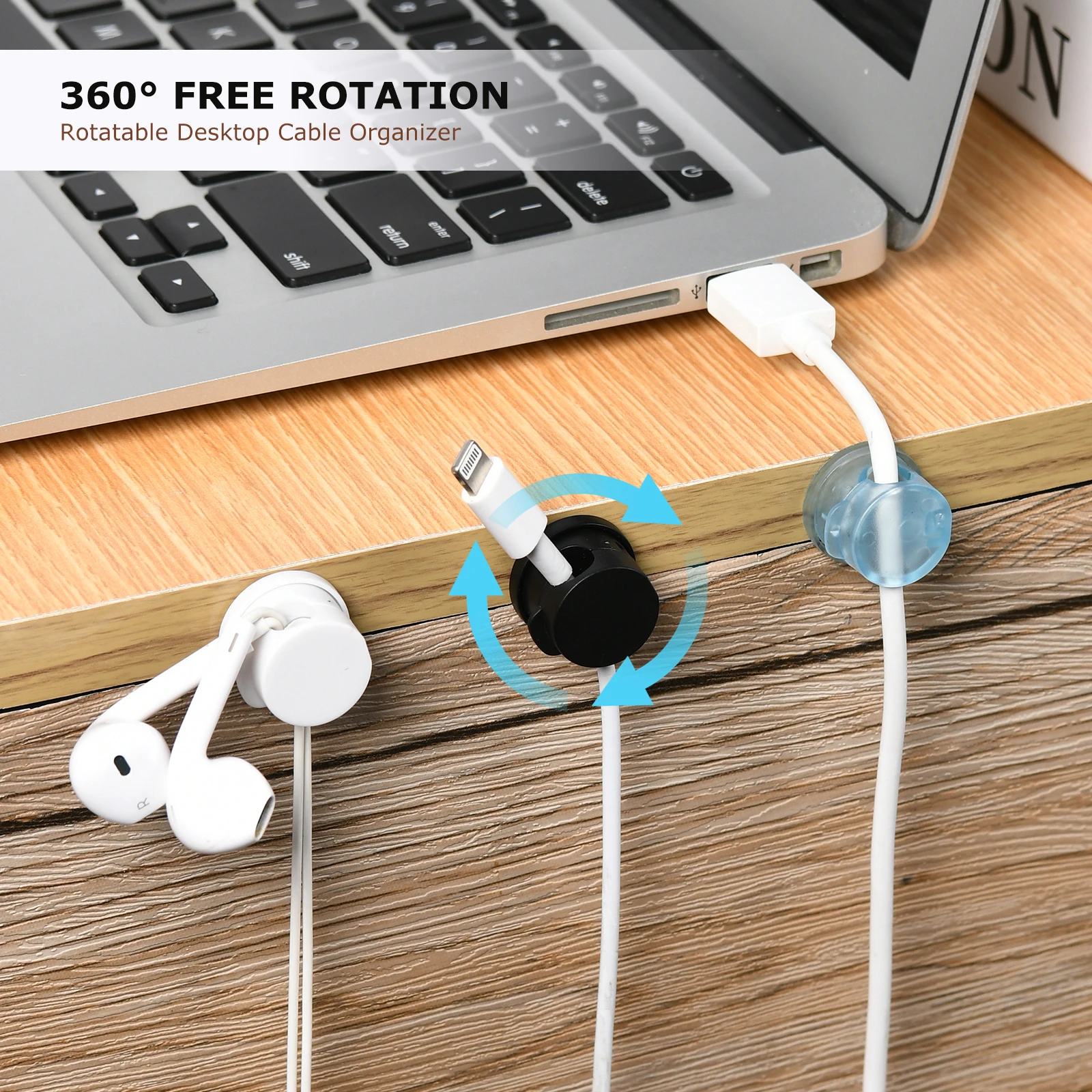 4 Pack Cord Organizer Holder, Strong Bonded Spring Desktop Cable Management, Rotatable Wire Holder Organizer for Home, Office 2