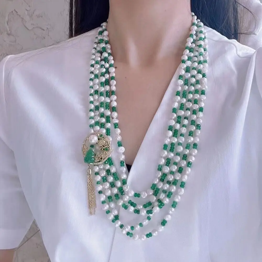 

Fashion natural green agate south sea white pearl necklace necklace silver necklace jewelry silver choker necklace