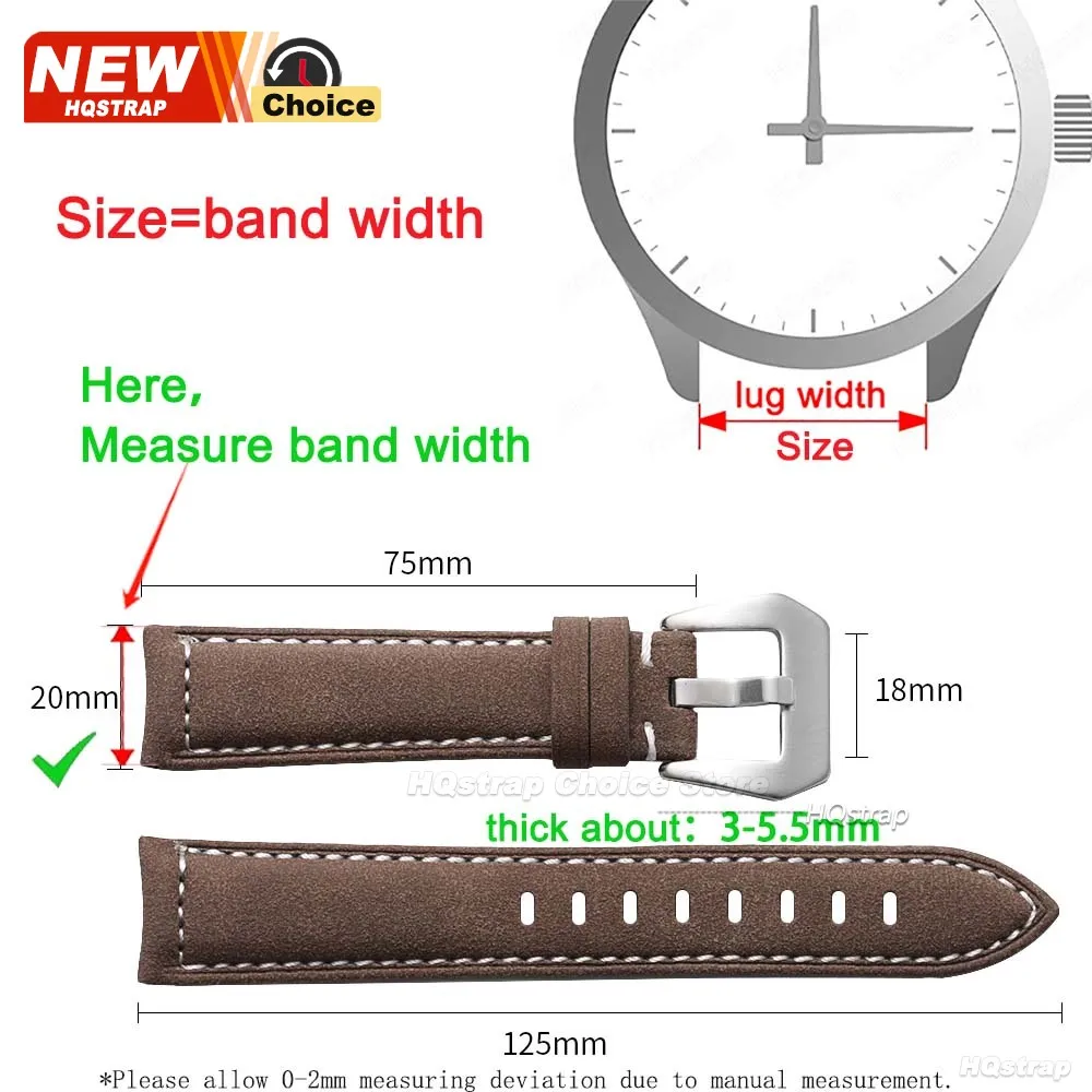 Handmade Matte Leather Watch Strap in Brown - Unisex Wristband, Multiple Width Options