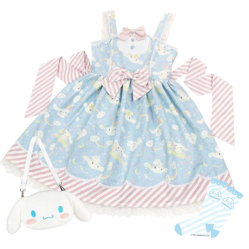 Фото Кавайное платье Sanrio со звездами, гумми, Лолита, платье для девочек, мультяшная персонализация, милая куроми, корица, ролл, мелодия, косплей, одежда, подарок №4