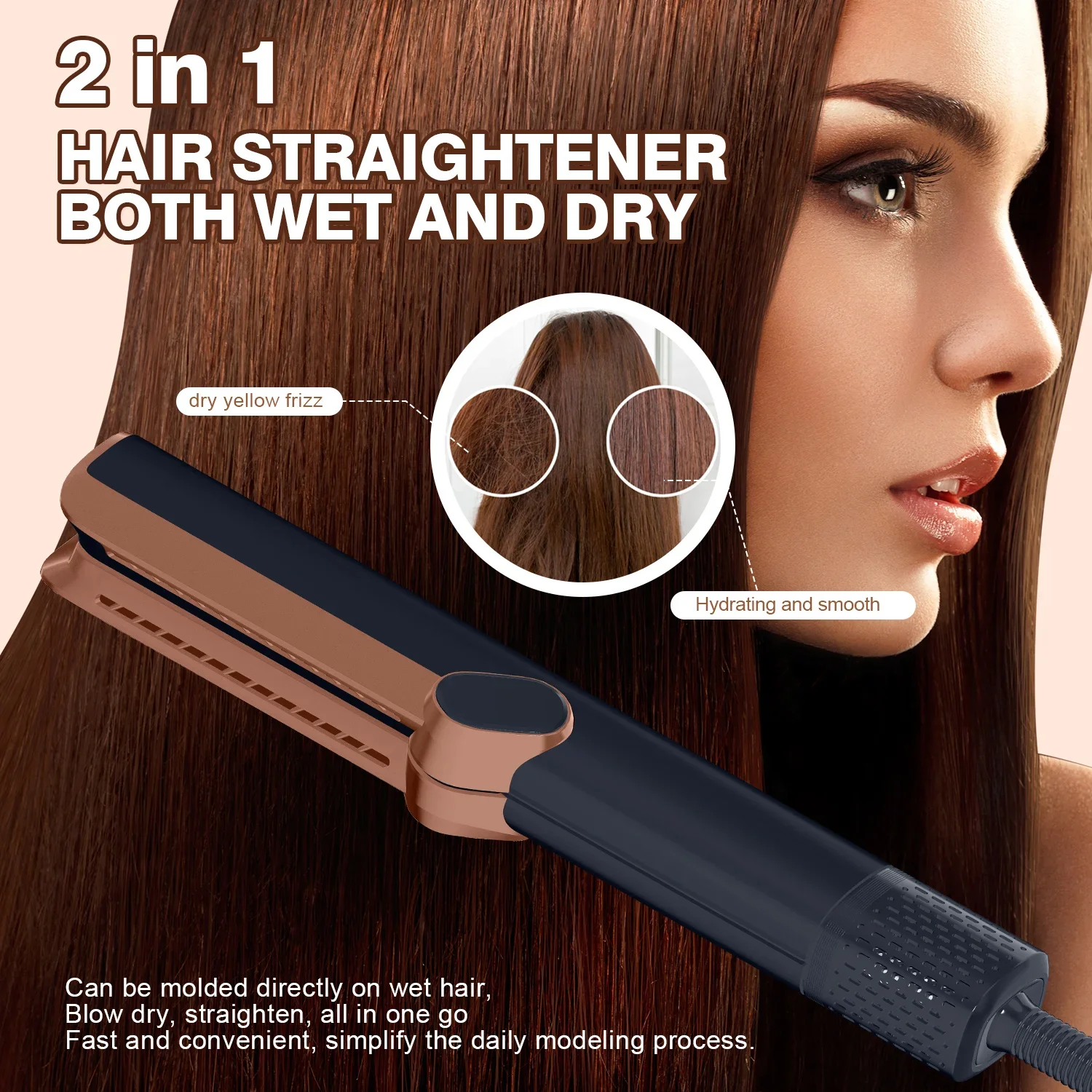 Airstrai 2in1 Hair DryerWet and Dry Hair StraightenerAir Negative Ion Portable Air Styling Hair Straighten with Air LCD Display 4