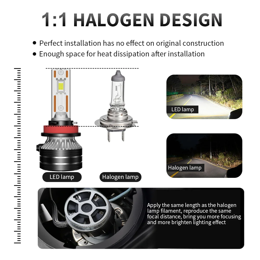 200W 100000LM H7 Led Headlight Canbus Car Lights H1 H4 H8 H11 HB3 HB4 9012 HIR2 Led 6000K 12V Super Bright CSP Chips 2PCS
