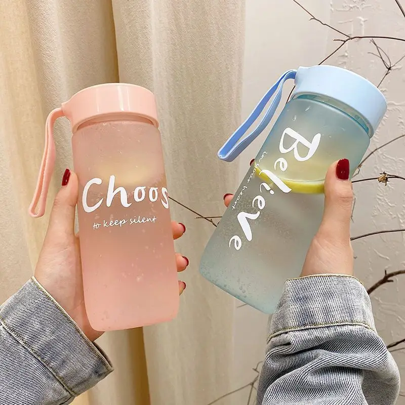

600ML Plastic Matte Water Cup Outdoor Sports Cold Water Creative Water Bottle Kitchen Accessories Beverage Couple Cup