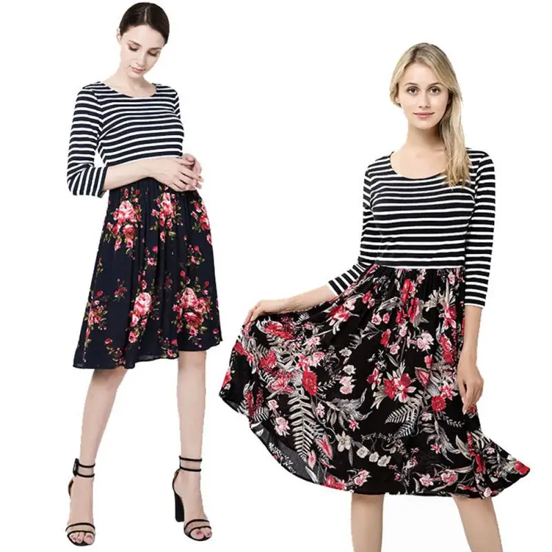 Women's Dresses Printed V-neck Long-sleeved Cotton Printed A-line Skirt Stitching Belt Skirt Spring And Summer Female Dress tennis skirt outfits