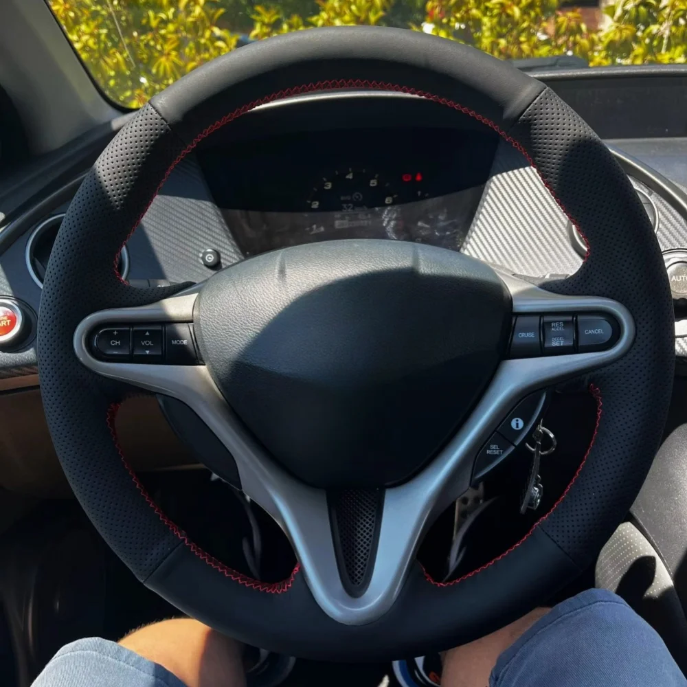 Angepasst Hand Nähen DIY Auto Lenkrad Abdeckung Schwarz Leder Geflecht Für Lenkrad Für Honda Civic Alte Civic 2006-2011