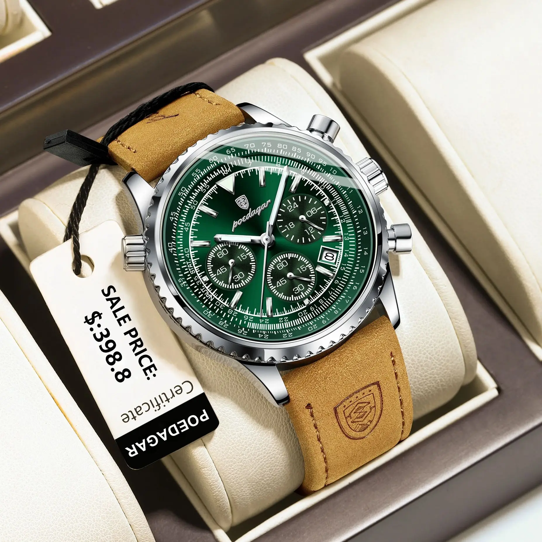 POEDAGAR Top Luxury Men Clock Waterproof Luminous Date Chronograph Sports Man Wristwatch Leather Men's Quartz Watches Male Reloj