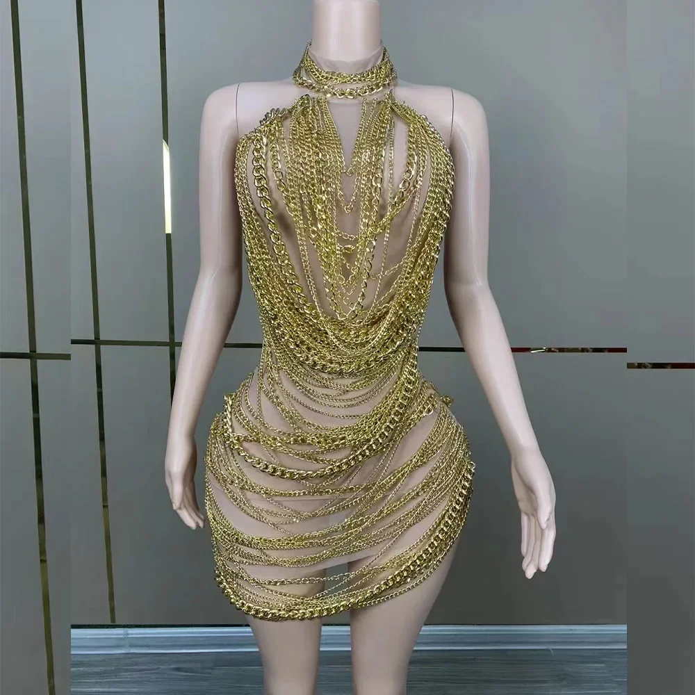 Shiny Snakeskin Lingerie Dress with Gold Metal Pasties