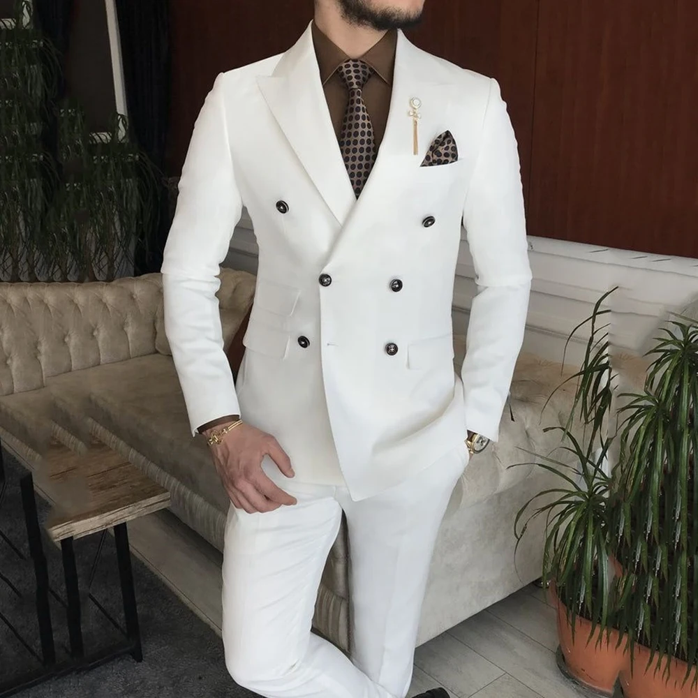 

Casual White Men Suits Formal Party Business Slim Fit Shawl Lapel Blazer Wedding Groom Tuxedo 2 Piece Jacket Pants Costume Homme