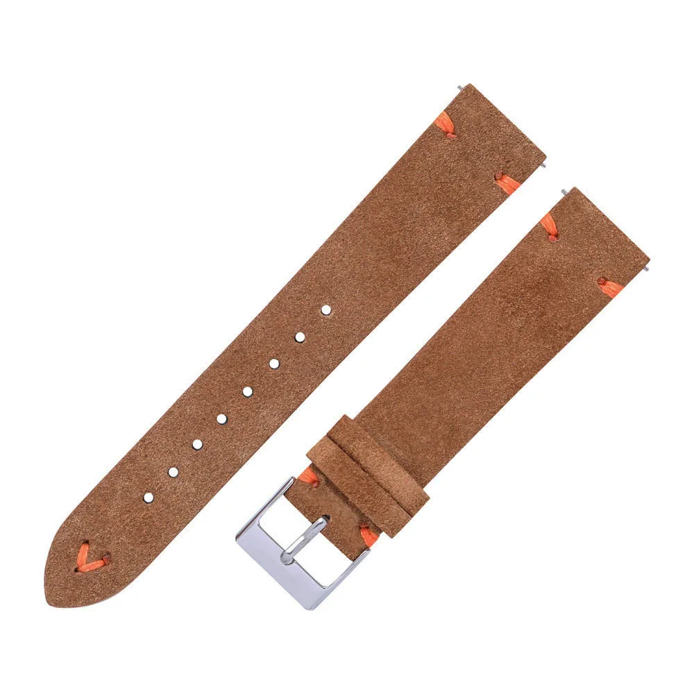 Luxurious Hand-Stitched Suede Leather Watch Straps in Beige, Green, and Blue with Quick Release