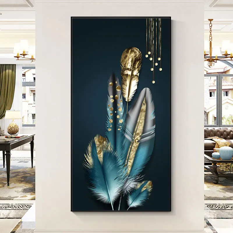 Abstract Luxury Feather Posters and Prints Nordic Colorful Canvas Painting Wall Art Pictures for Living Room Home Porch Decor